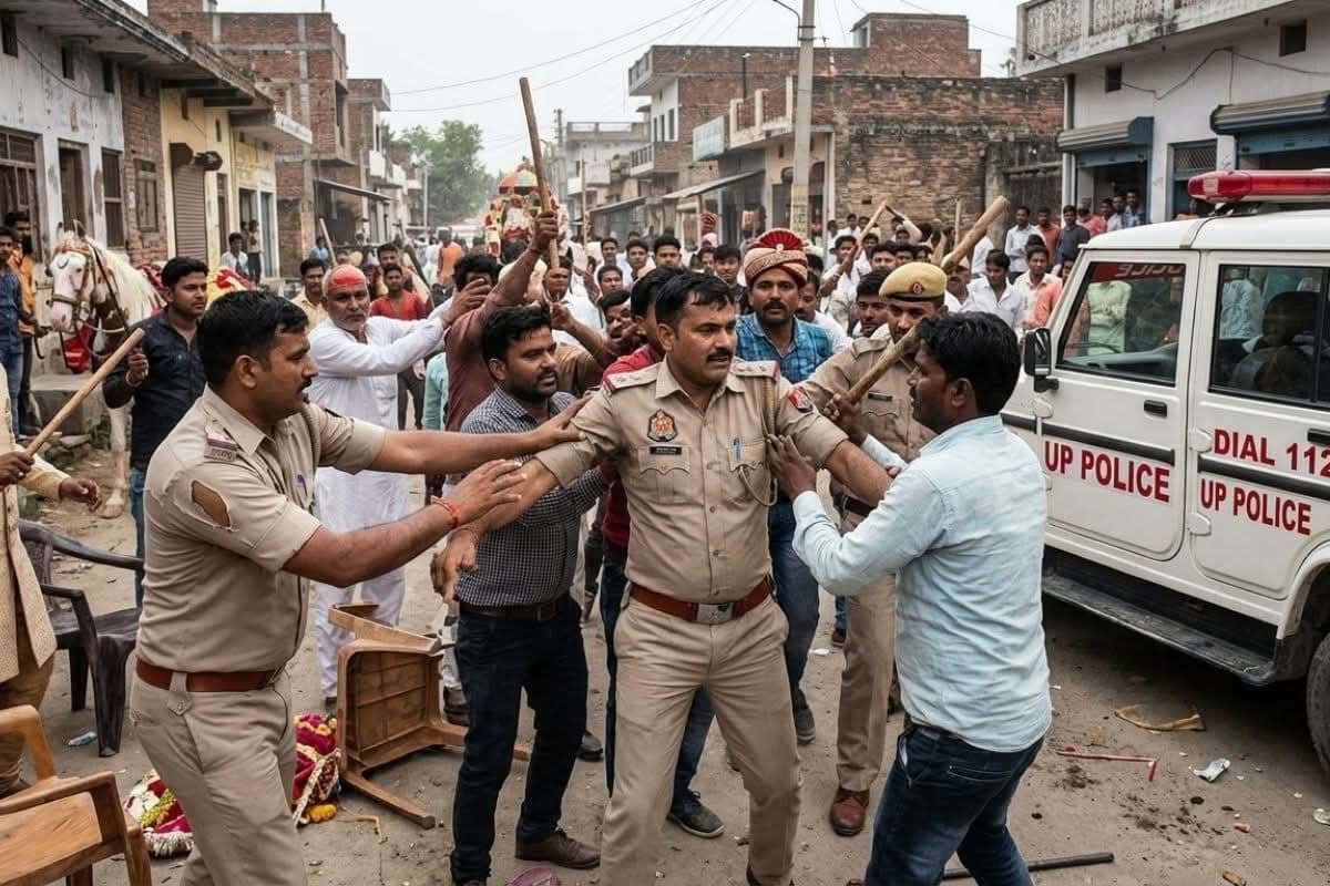 बारात के दौरान बवाल, पुलिसकर्मियों से मारपीट का वीडियो वायरल