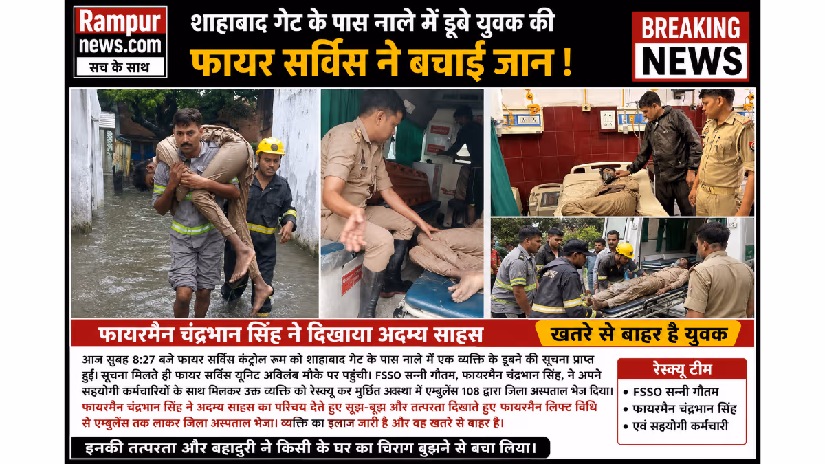 शाहाबाद गेट के पास नाले में डूबे व्यक्ति की फायर सर्विस ने बचाई जान, जिला अस्पताल में इलाज जारी